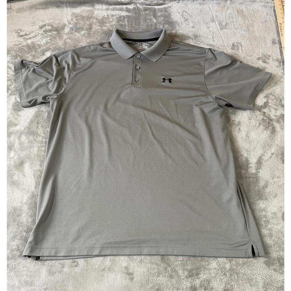 Under Armour Loose Heatgear Polo Shirt Mens Gray Short Sleeve Adult Size XXL
